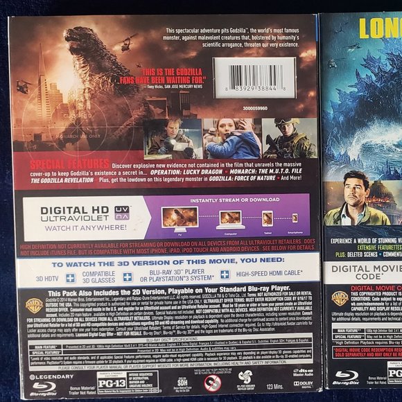 LOT OF 2 GODZILLA 2014 & GODZILLA KING OF THE MONSTERS 2019 BLU-RAY 3D + BLU-RAY - Picture 3 of 4